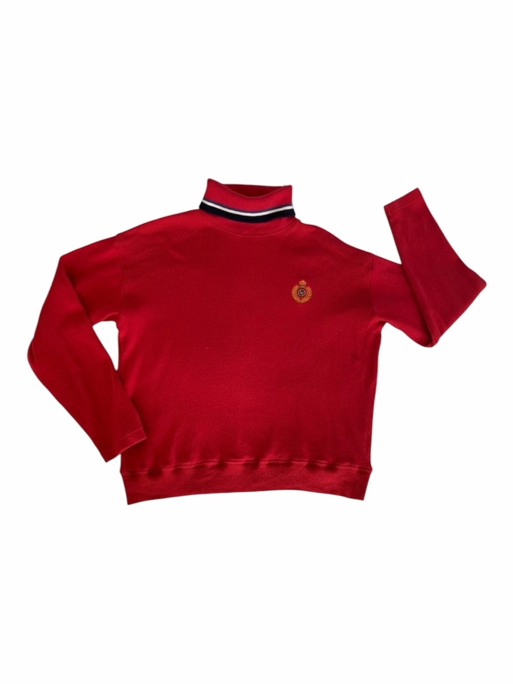 VTG Liz Claiborne LIZSPORT Sweater Turtleneck Women Size M Red Embroidered Crest